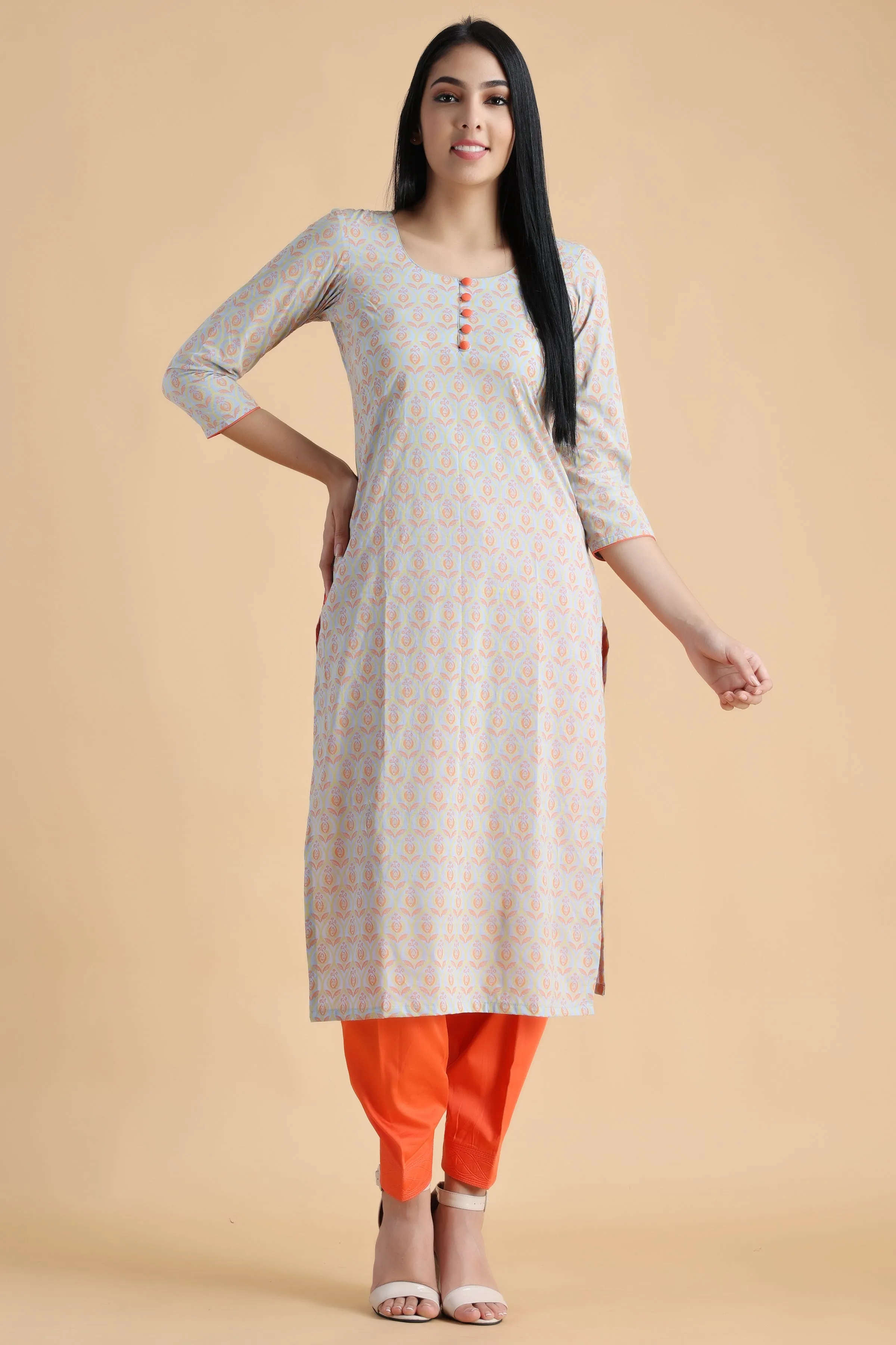 Dewdrop Grey Cotton Kurta Set