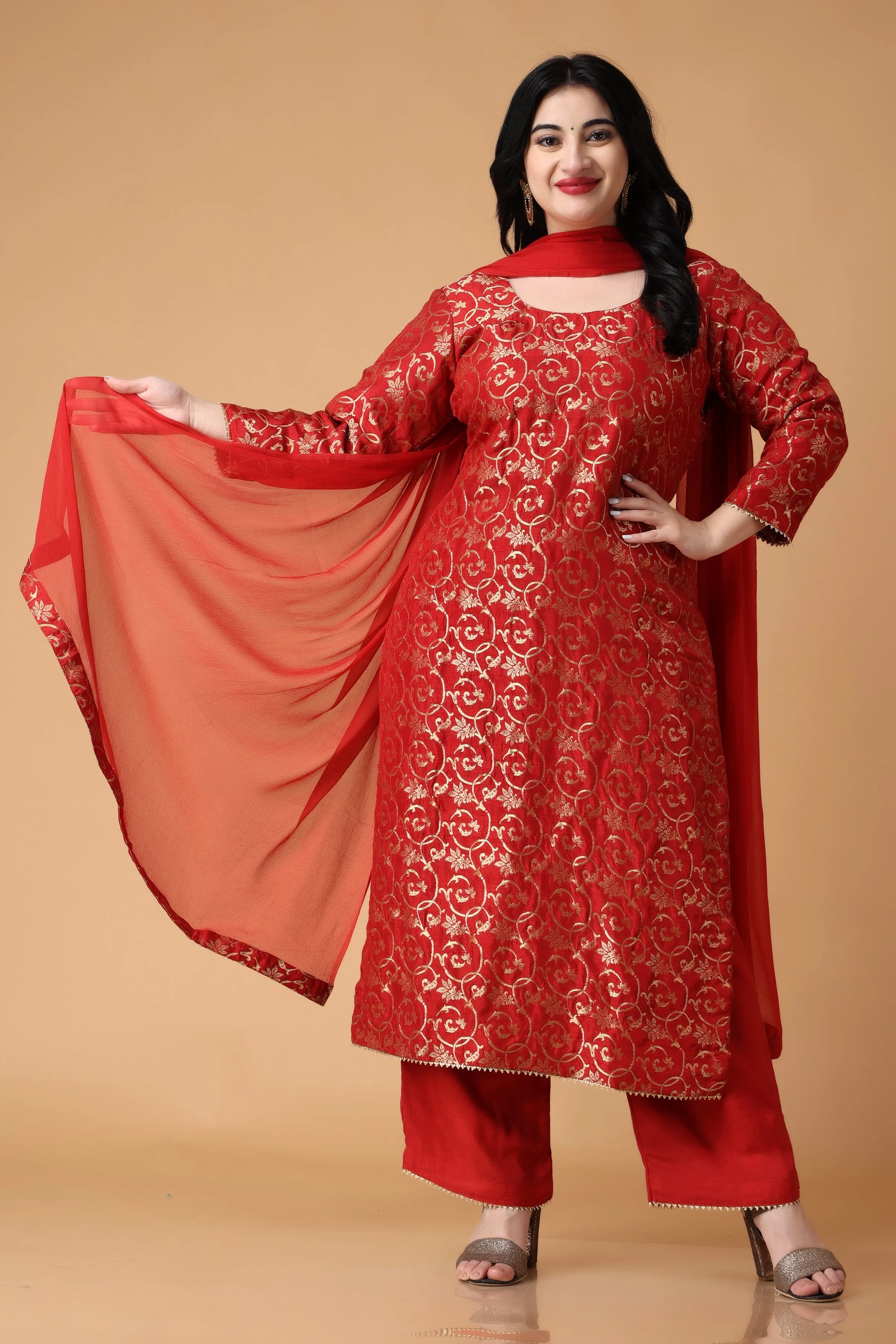 Eternally Red Jacquard Silk Suit