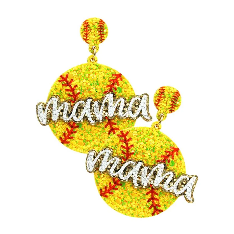 Felt Back Sequin Baseball Mama Dangle Earrings