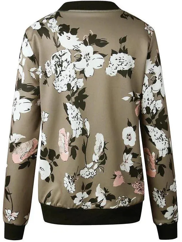 Floral Print Zip-Up Baseball Jacket for Women