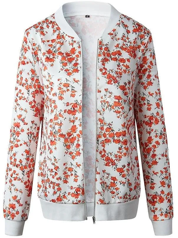 Floral Print Zip-Up Baseball Jacket for Women