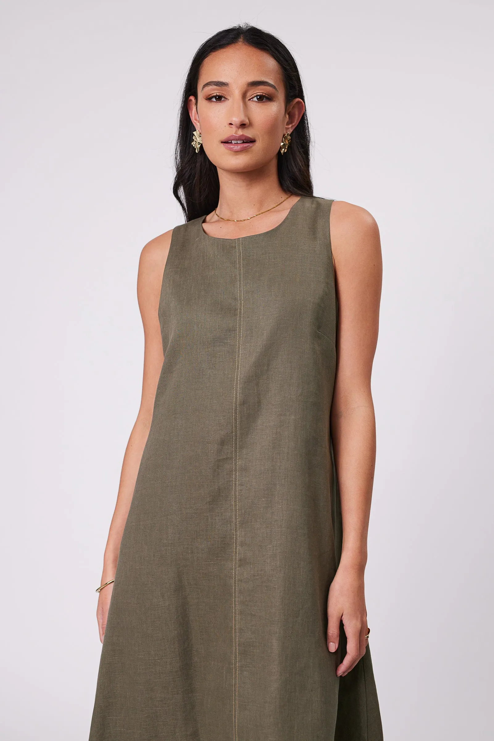 Florence Linen Dress - Kelp