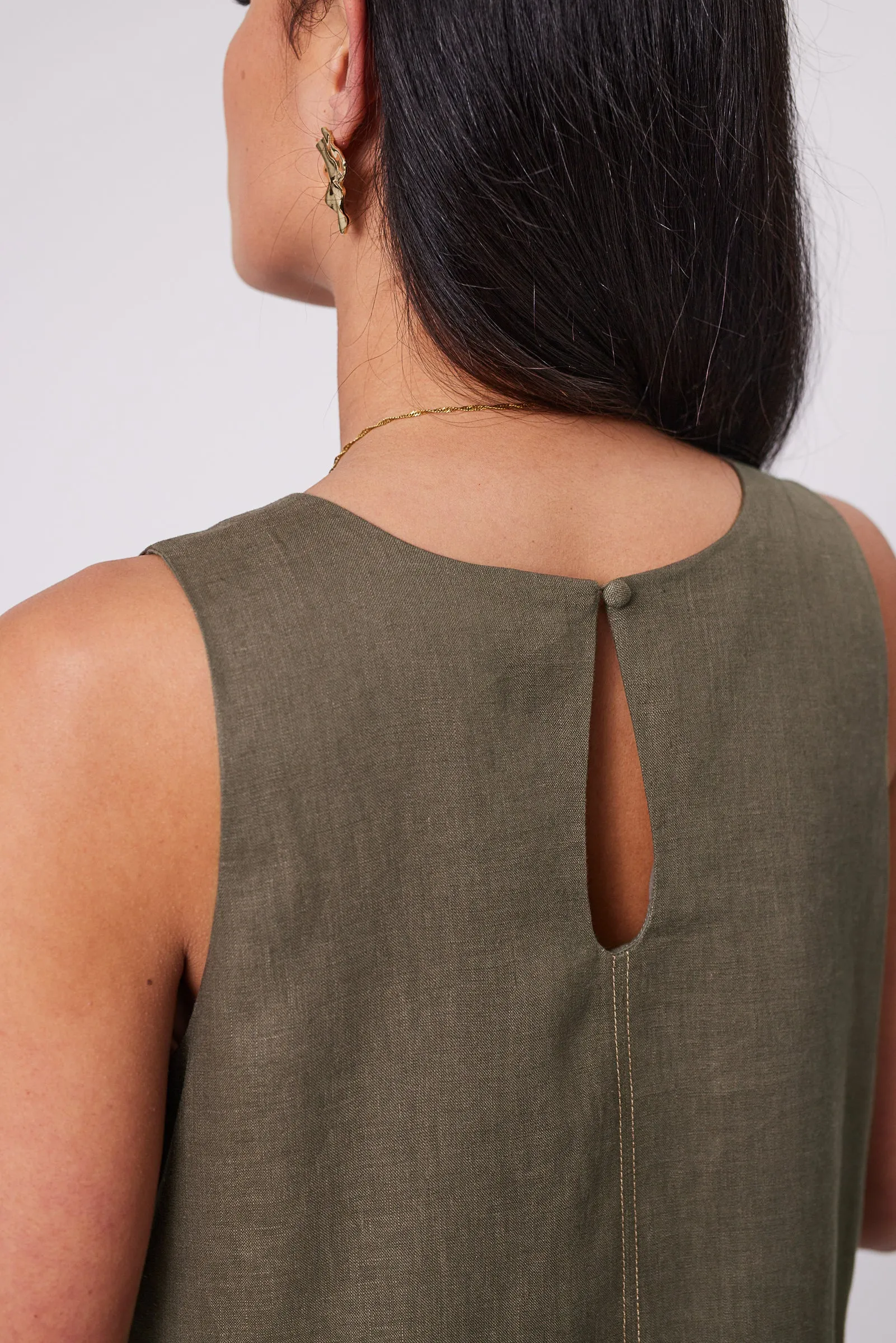 Florence Linen Dress - Kelp