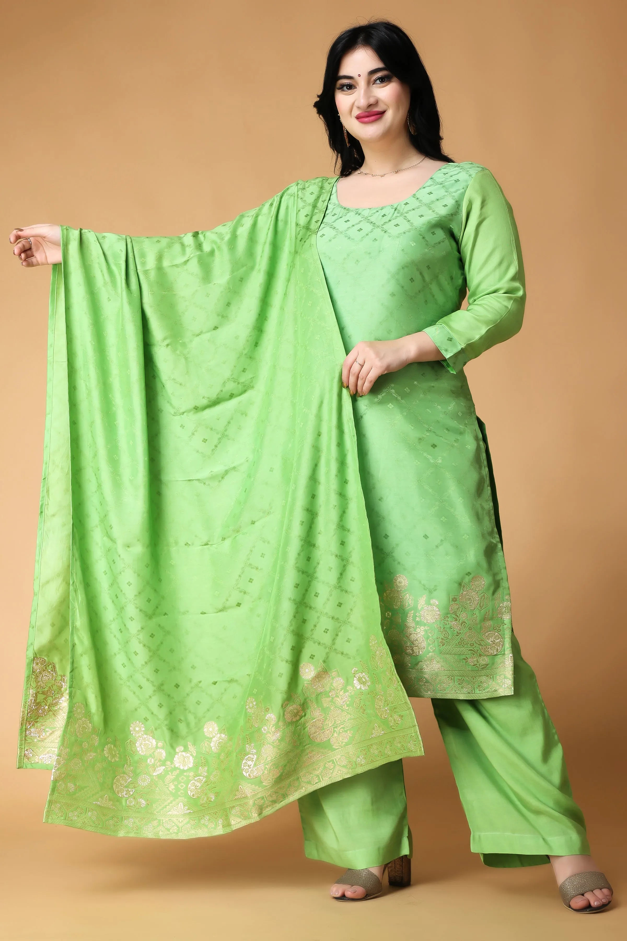 Greeny Glamour Muslin Suit Set