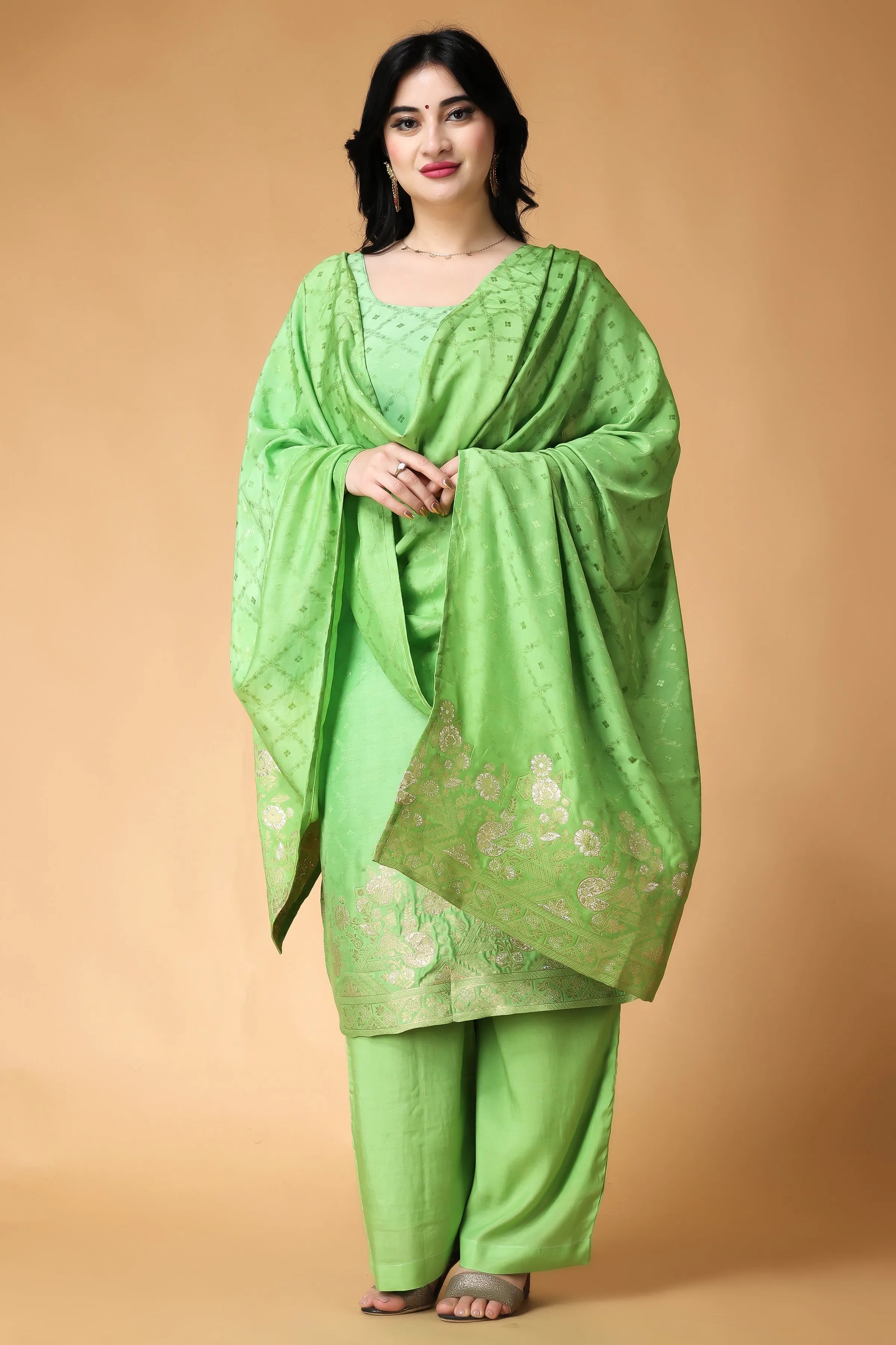 Greeny Glamour Muslin Suit Set