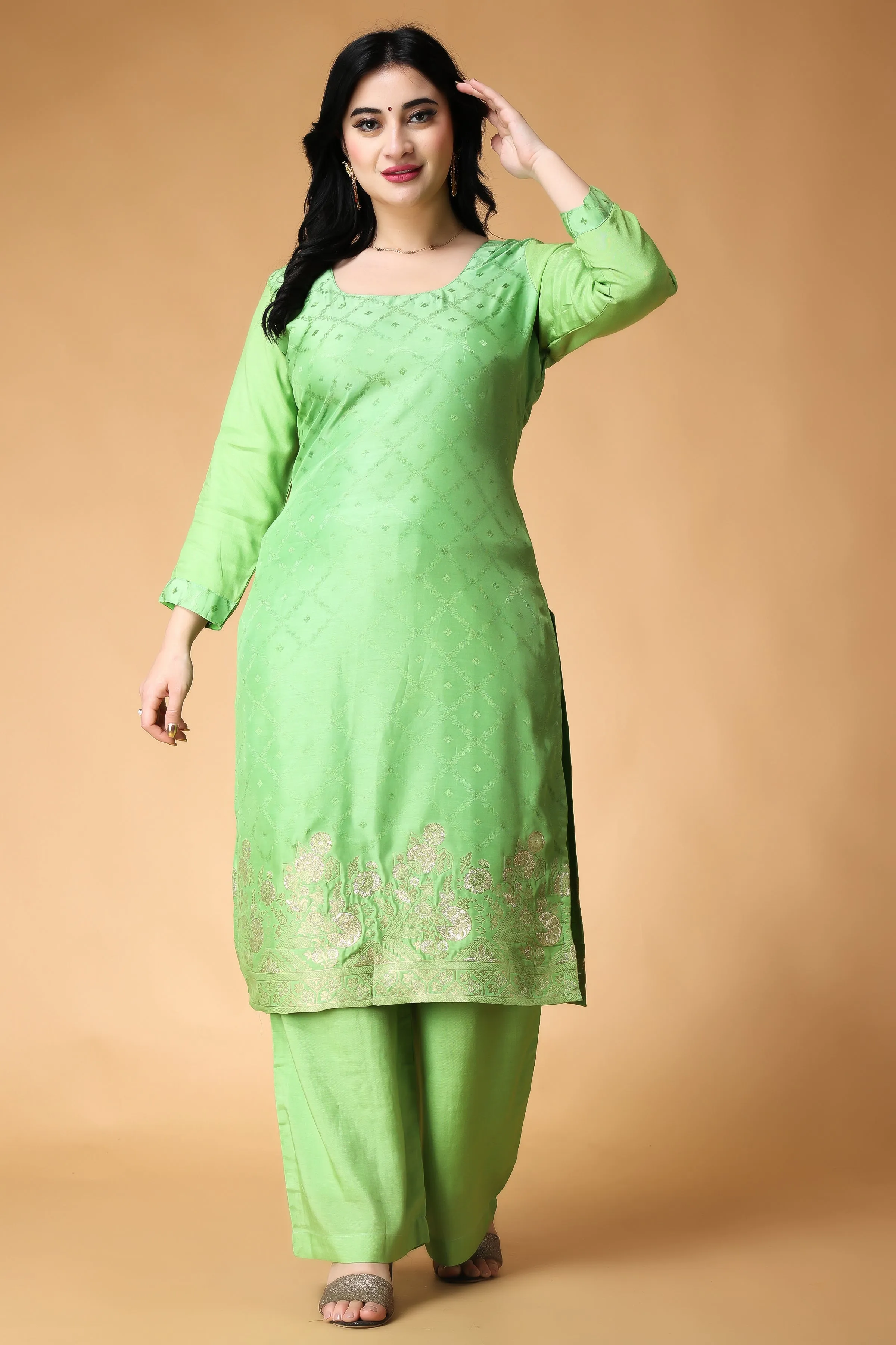 Greeny Glamour Muslin Suit Set