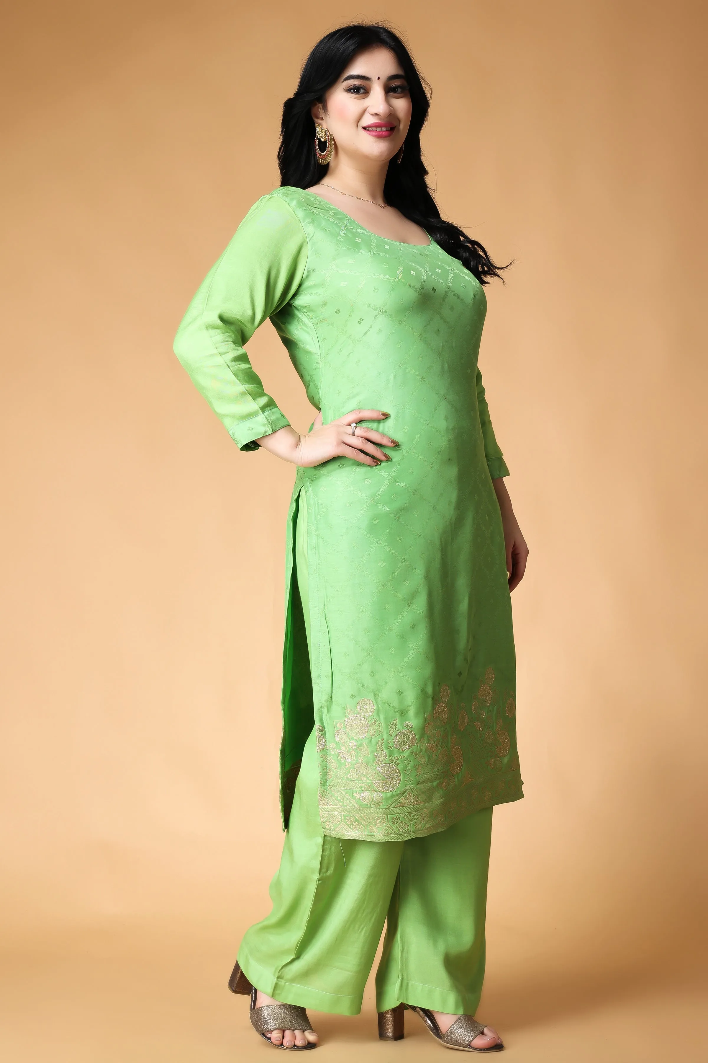 Greeny Glamour Muslin Suit Set