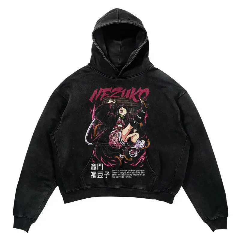 Hip Hop Print Punk Goth Comic Pullover Hoodie Harajuku Hooded Sweatshirt Streetwear Vintage 420GSM Japanese Anime Hoodie GMZR2