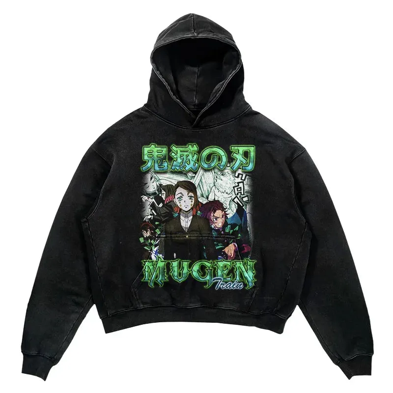 Hip Hop Print Punk Goth Comic Pullover Hoodie Harajuku Hooded Sweatshirt Streetwear Vintage 420GSM Japanese Anime Hoodie GMZR2