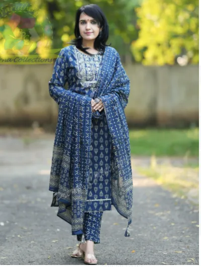 Indigo Silver Embroidery Straight Salwar Suit