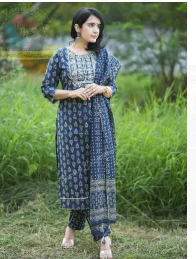 Indigo Silver Embroidery Straight Salwar Suit