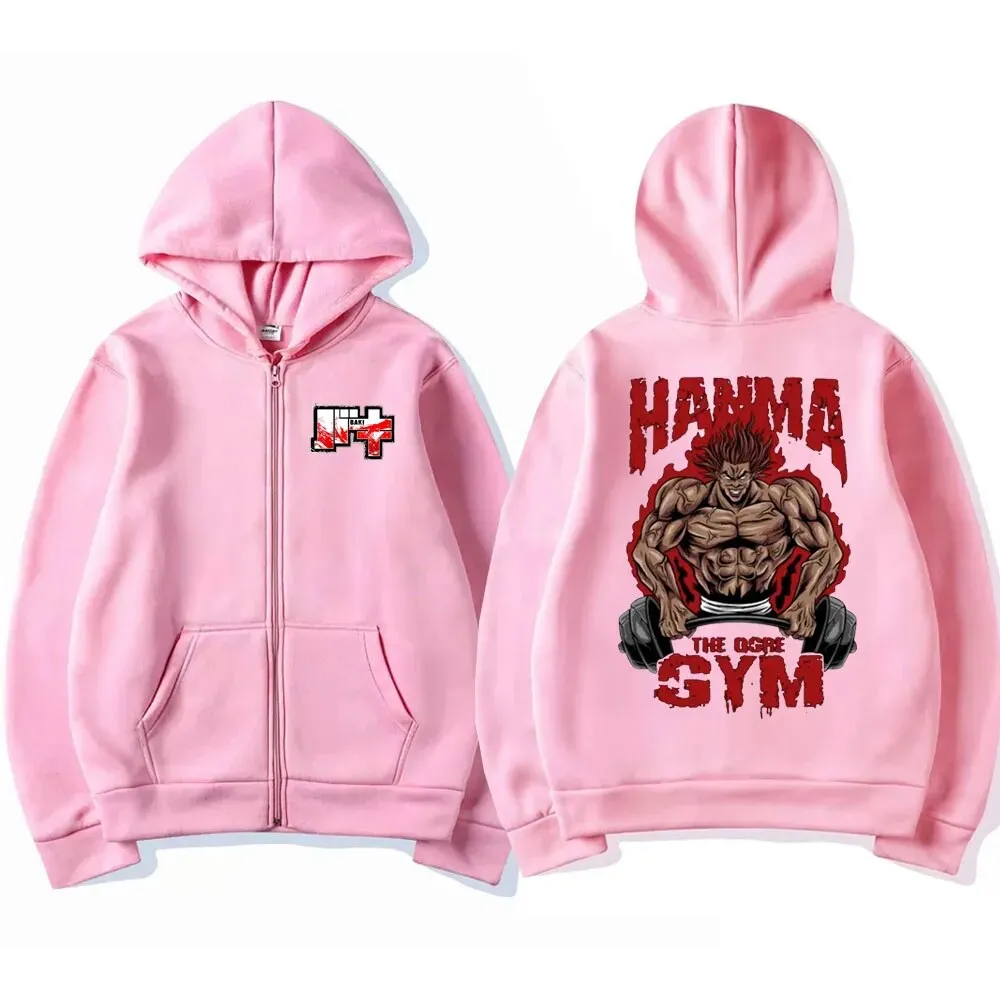 Japanese Anime Baki The Grappler Zipper Hoodie Unisex Vintage Oversized Manga Yujiro Hanma Sweatshirt Men Casual Zip Up Jacket