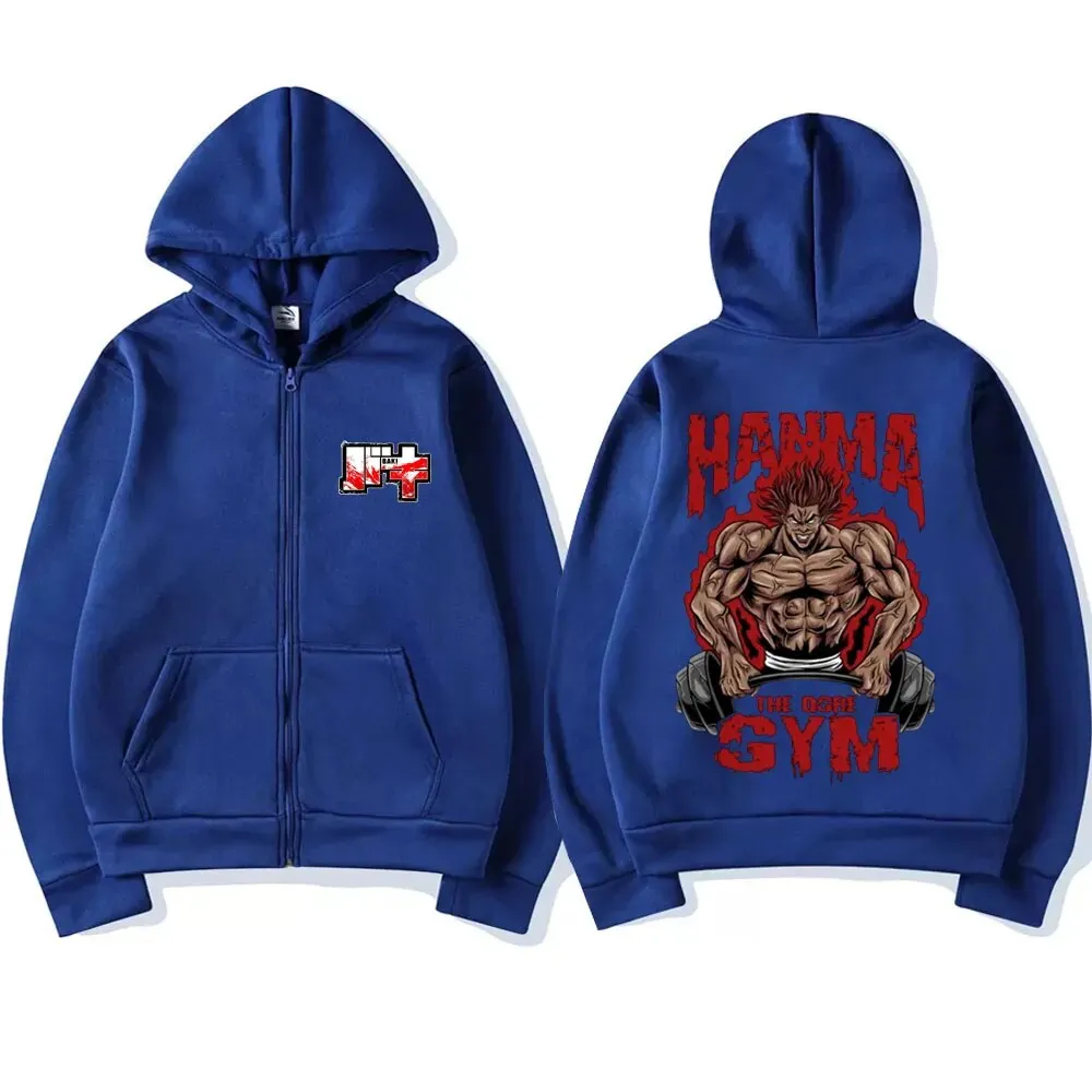 Japanese Anime Baki The Grappler Zipper Hoodie Unisex Vintage Oversized Manga Yujiro Hanma Sweatshirt Men Casual Zip Up Jacket