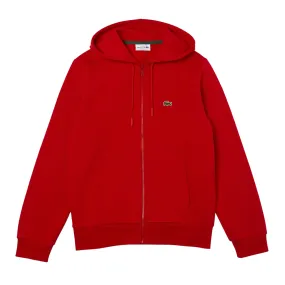 Lacoste Kangaroo Pocket Zip-Up Fleece Hoodie (Red)