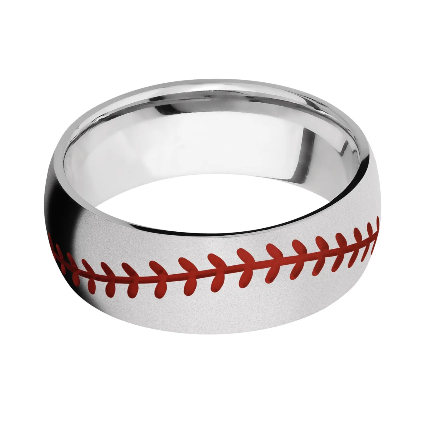 Lashbrook 8MM Cobalt Chrome Wedding Band with a Baseball Pattern