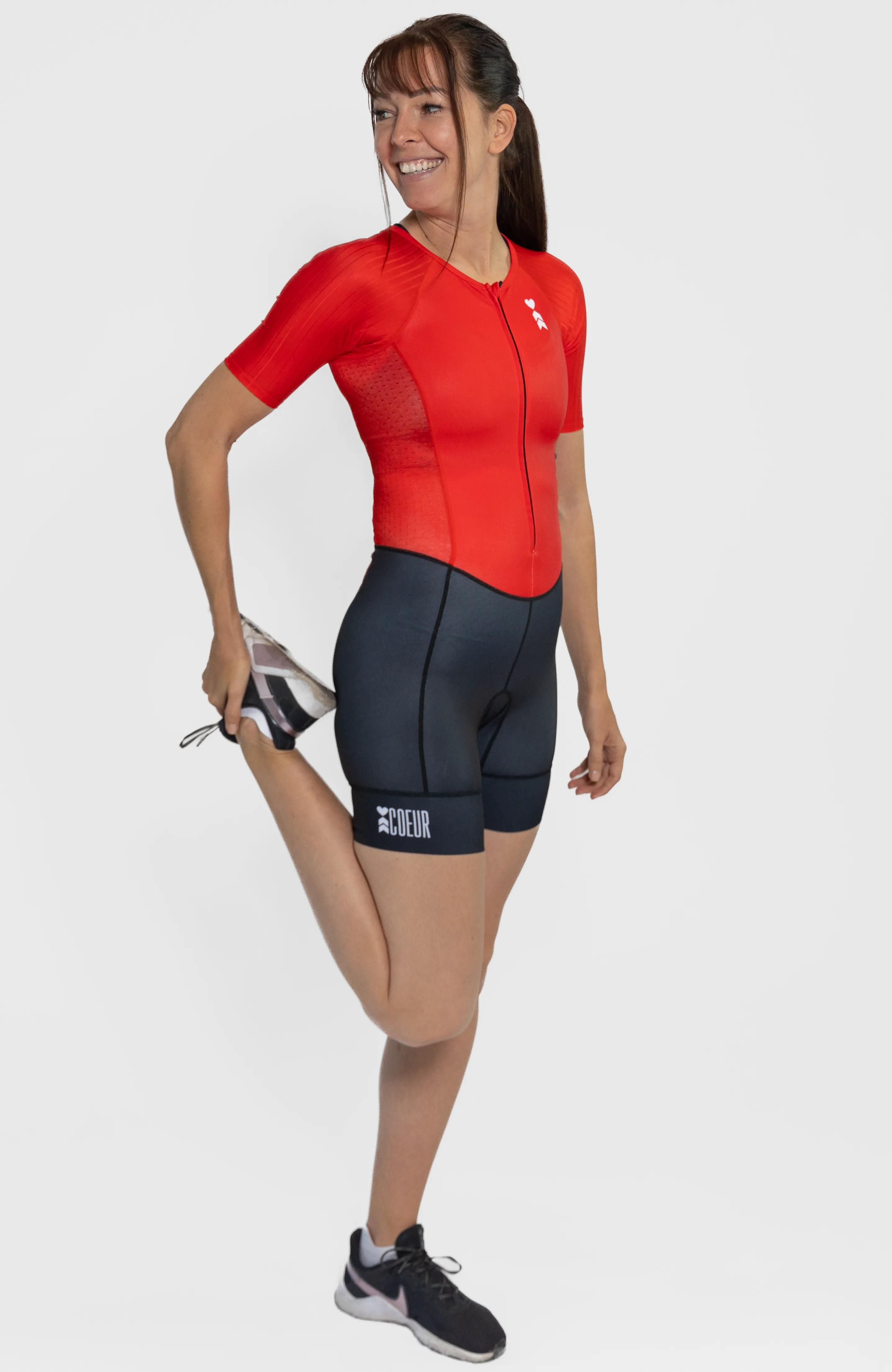 Lava Red Women's Sleeved One Piece Triathlon Suit