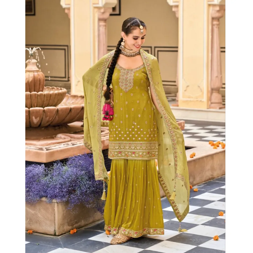 Luxury Wedding wear Top Plazo and Dupatta Women Kurta Suit