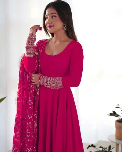 Magenta Pink Pure Soft Georgette Sequence & Zari Work Anarkali Suit Set