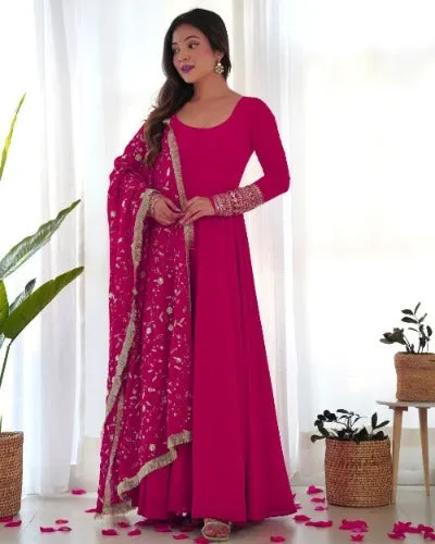 Magenta Pink Pure Soft Georgette Sequence & Zari Work Anarkali Suit Set