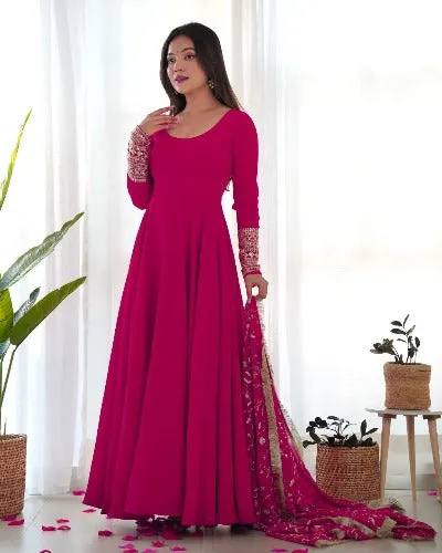 Magenta Pink Pure Soft Georgette Sequence & Zari Work Anarkali Suit Set