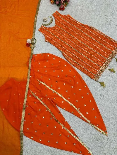 Marigold Orange Georgette Sequence Work Dhoti Suit Set