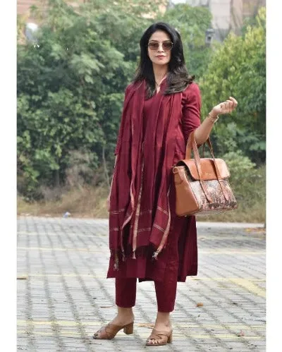 Maroon Cotton Salwar Suit With Kota Doriya Dupatta