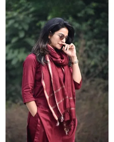 Maroon Cotton Salwar Suit With Kota Doriya Dupatta