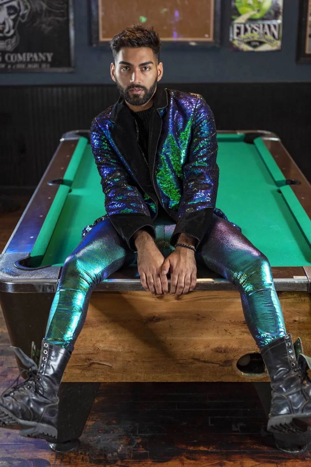 Mens Sequin Tailcoat - Green & Black