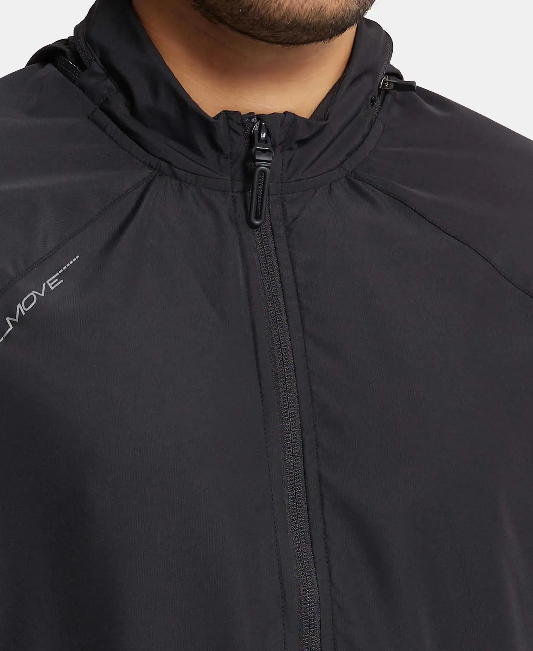 Microfiber Water Resistant Convertible Hoodie Jacket - Black