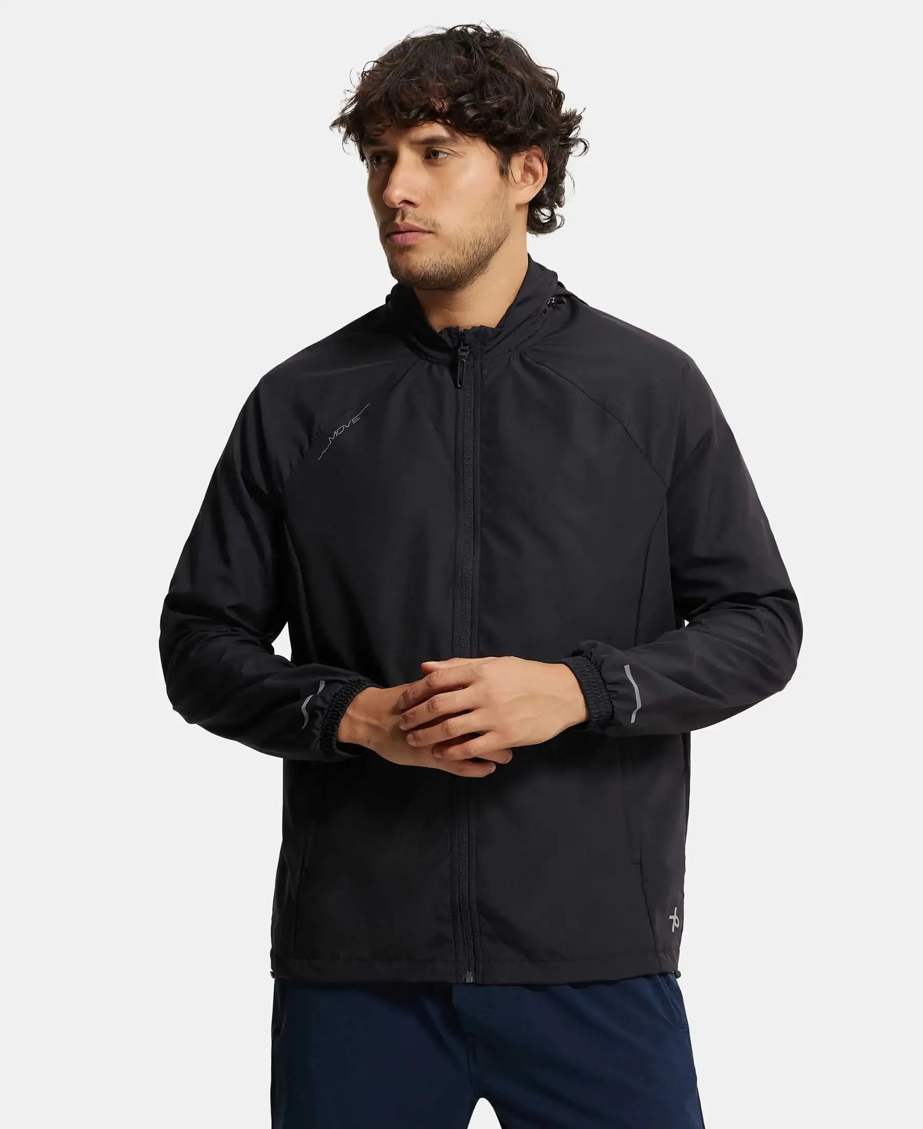 Microfiber Water Resistant Convertible Hoodie Jacket - Black