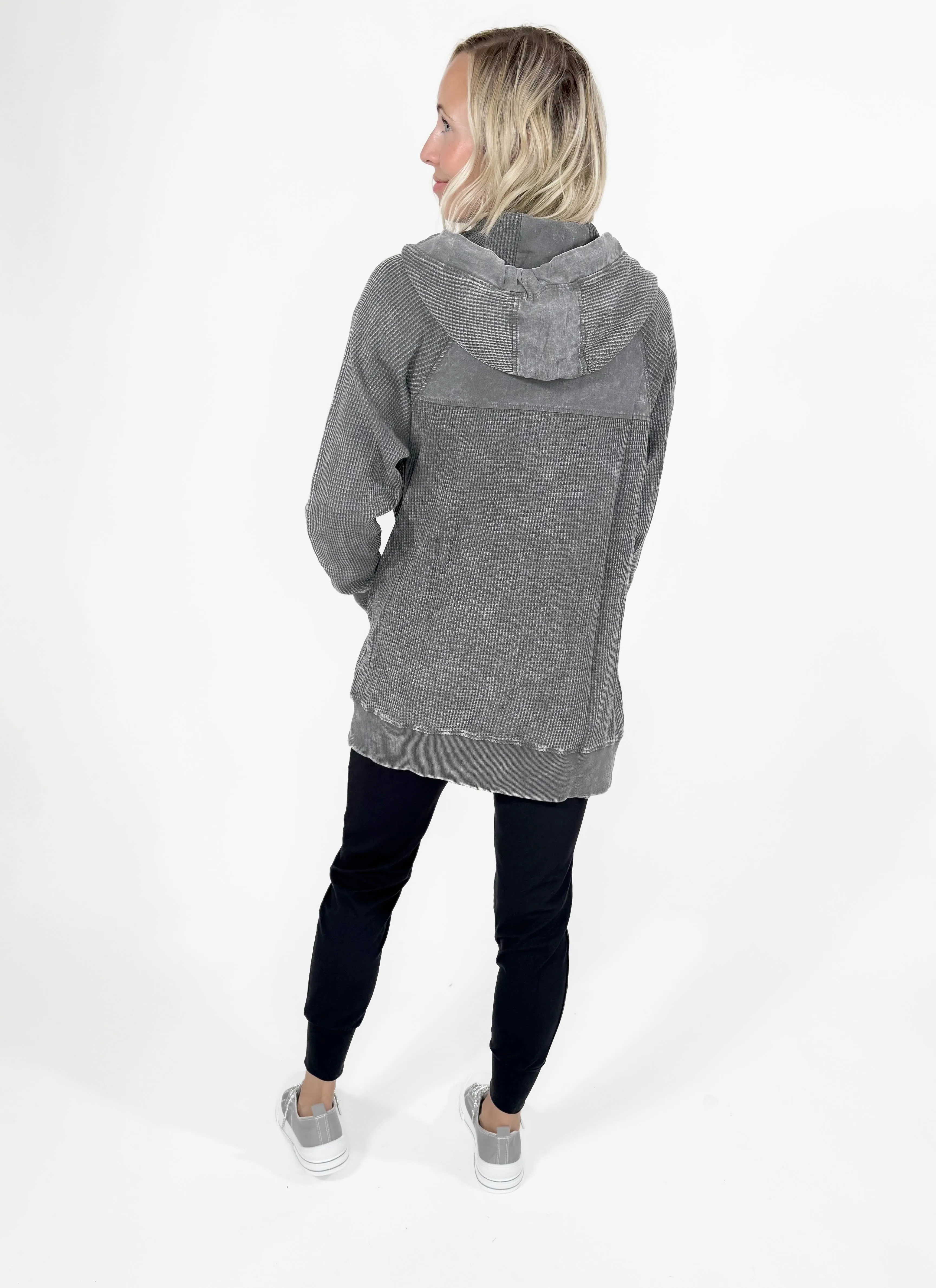 MONO B Lorelai Waffle Hoodie Jacket- URBAN GREY