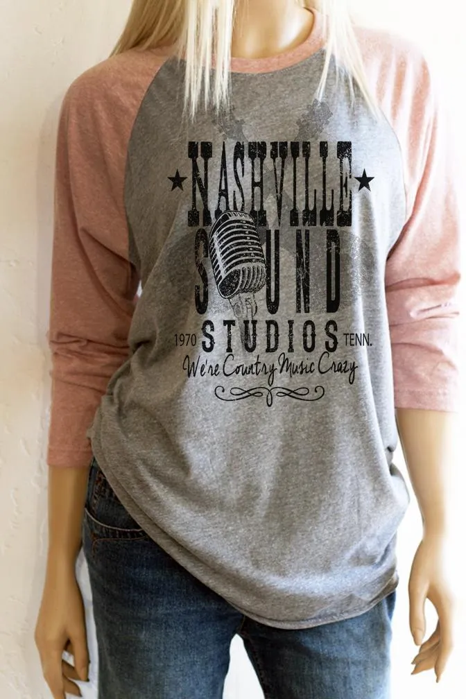 Nashville Sound Studio 3/4 length raglan sleeve baseball Tee