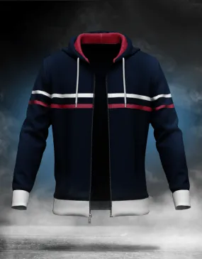 Navy Double Stripes Hooded Jacket