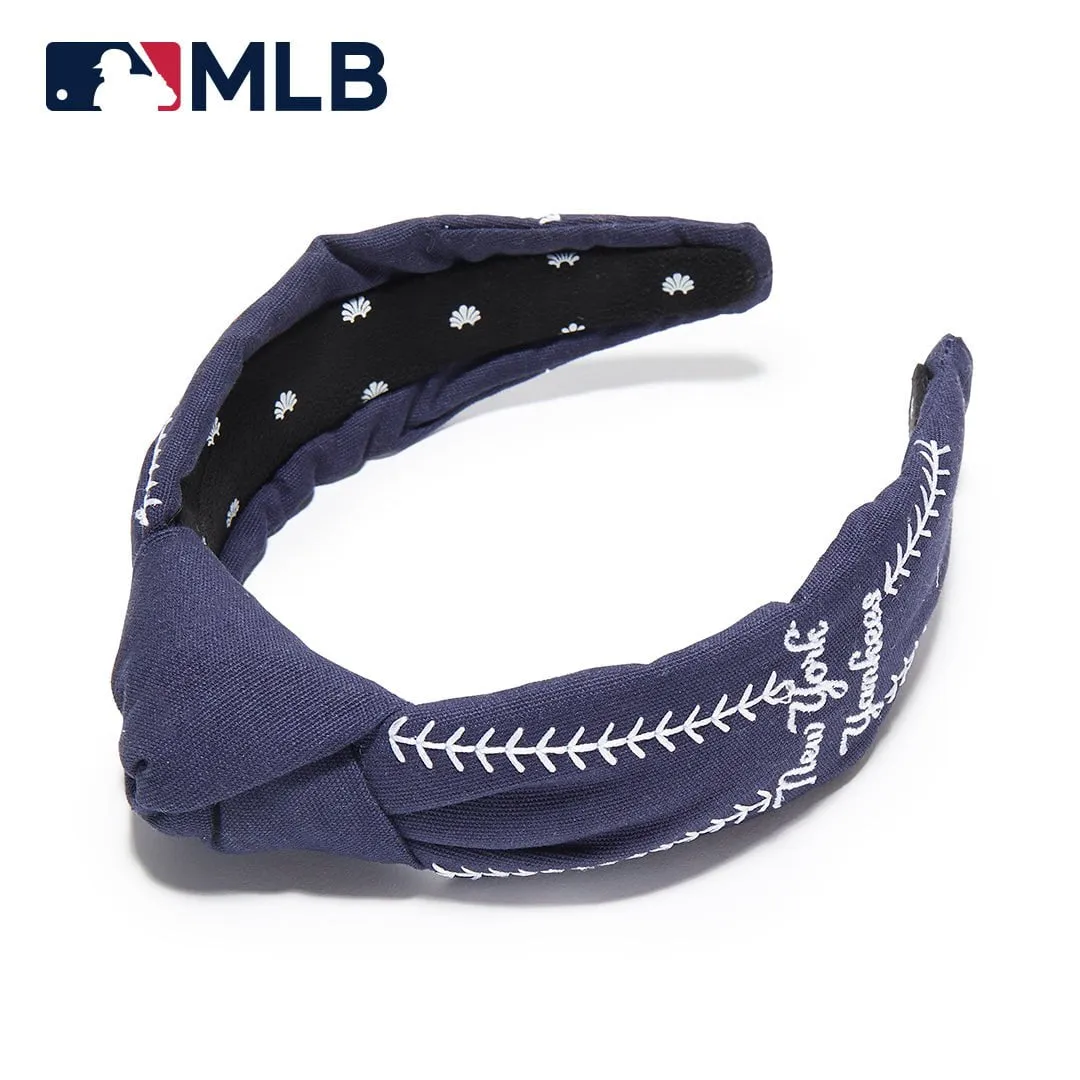 NAVY NY YANKEES EMBROIDERED KNOTTED HEADBAND