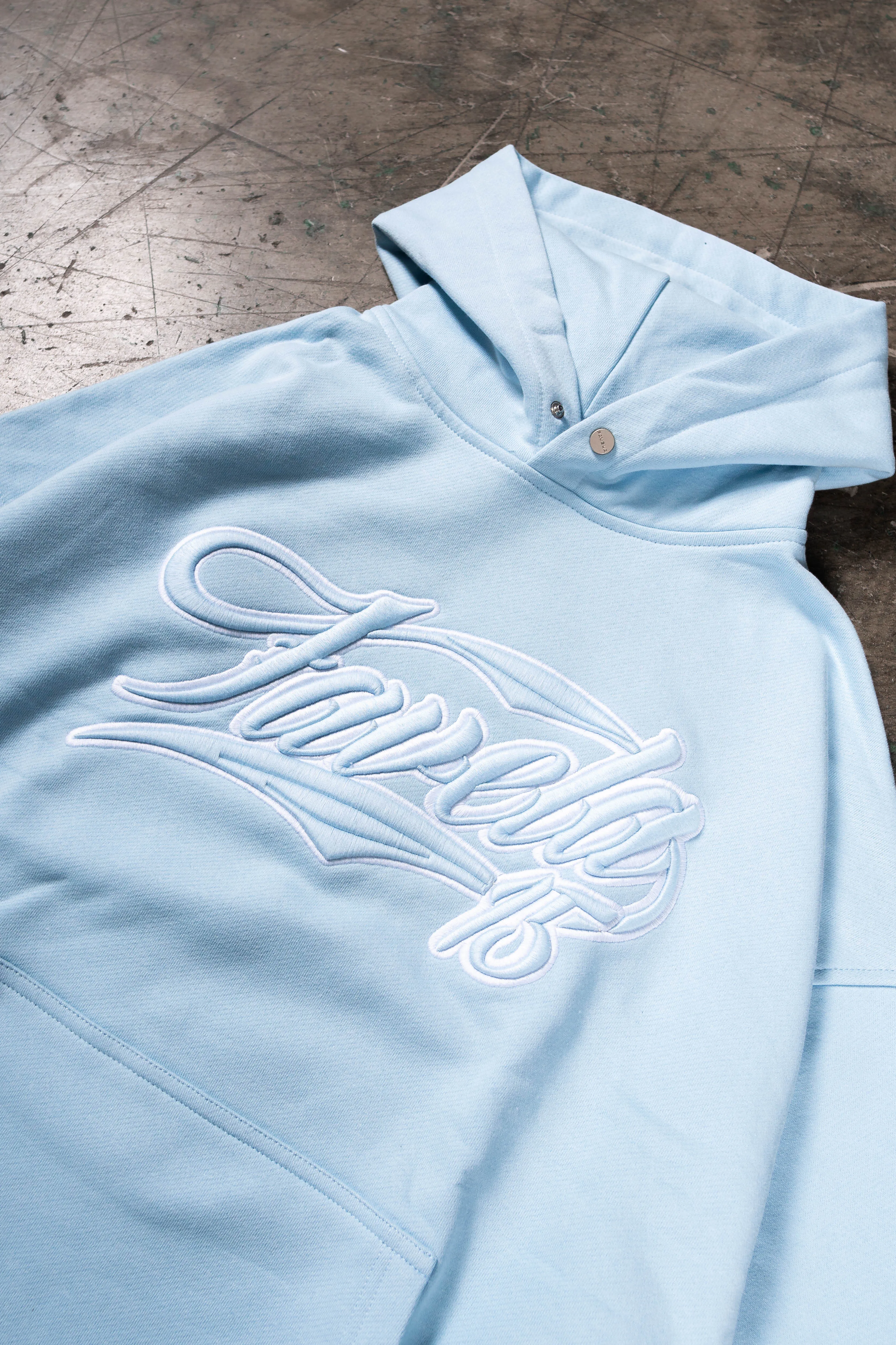 NEW 3D COLLEGE BABYBLUE SNAP BUTTON HOODIE