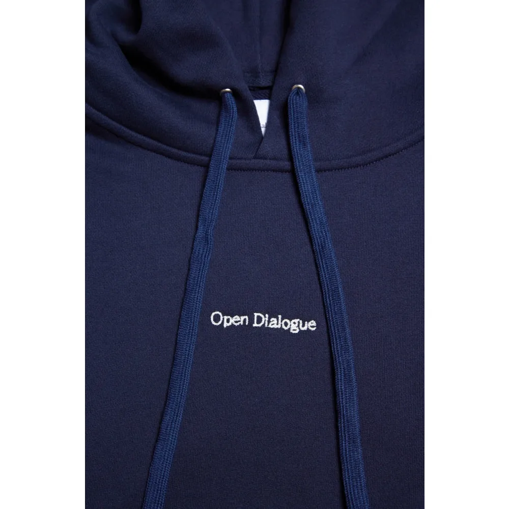 Optimized Mens Navy Hoodie with Open Dialogue Small Logo - Casual & Comfortable