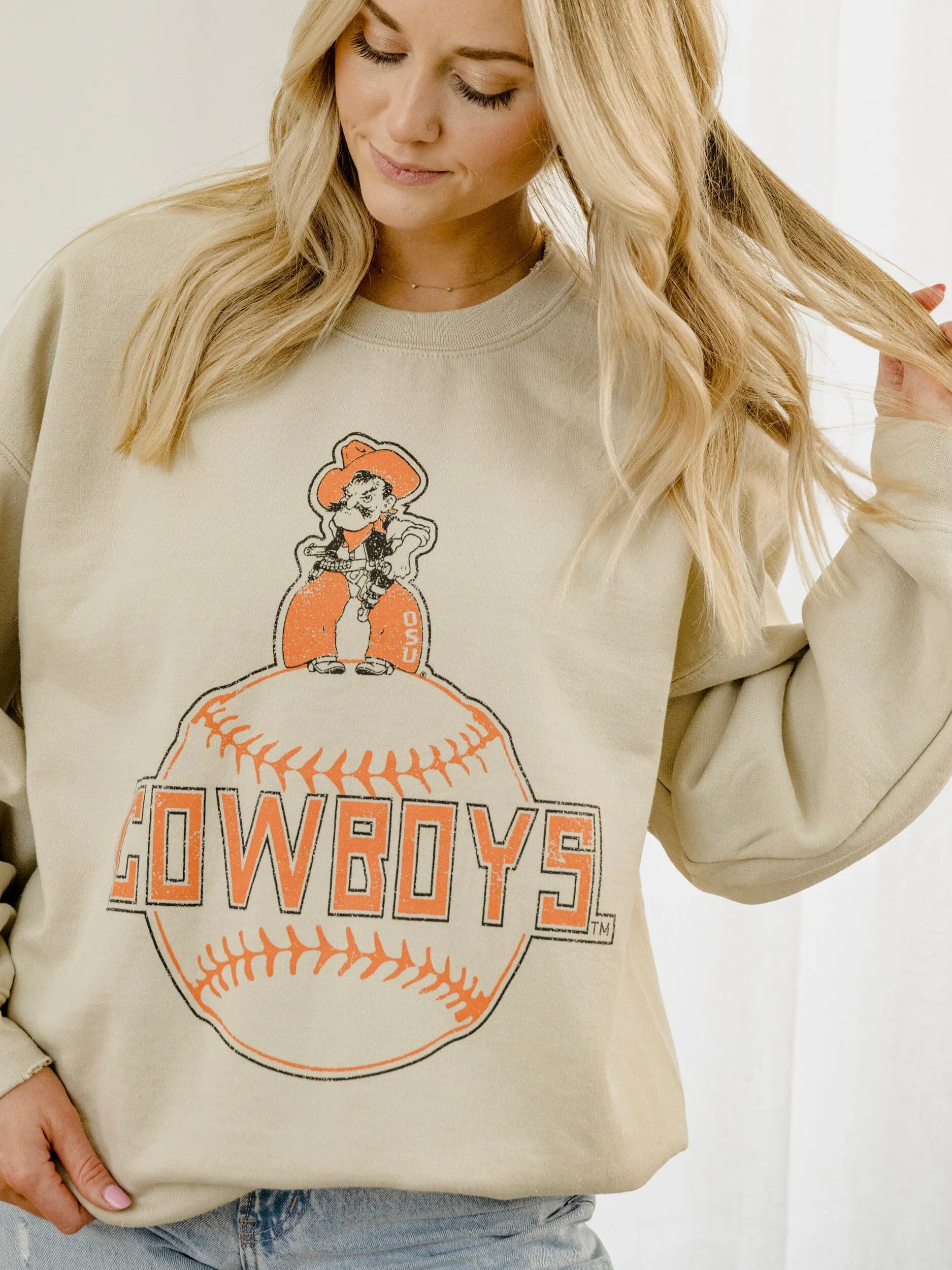 OSU Cowboys Mascot Baseball Sand Thrifted Sweatshirt