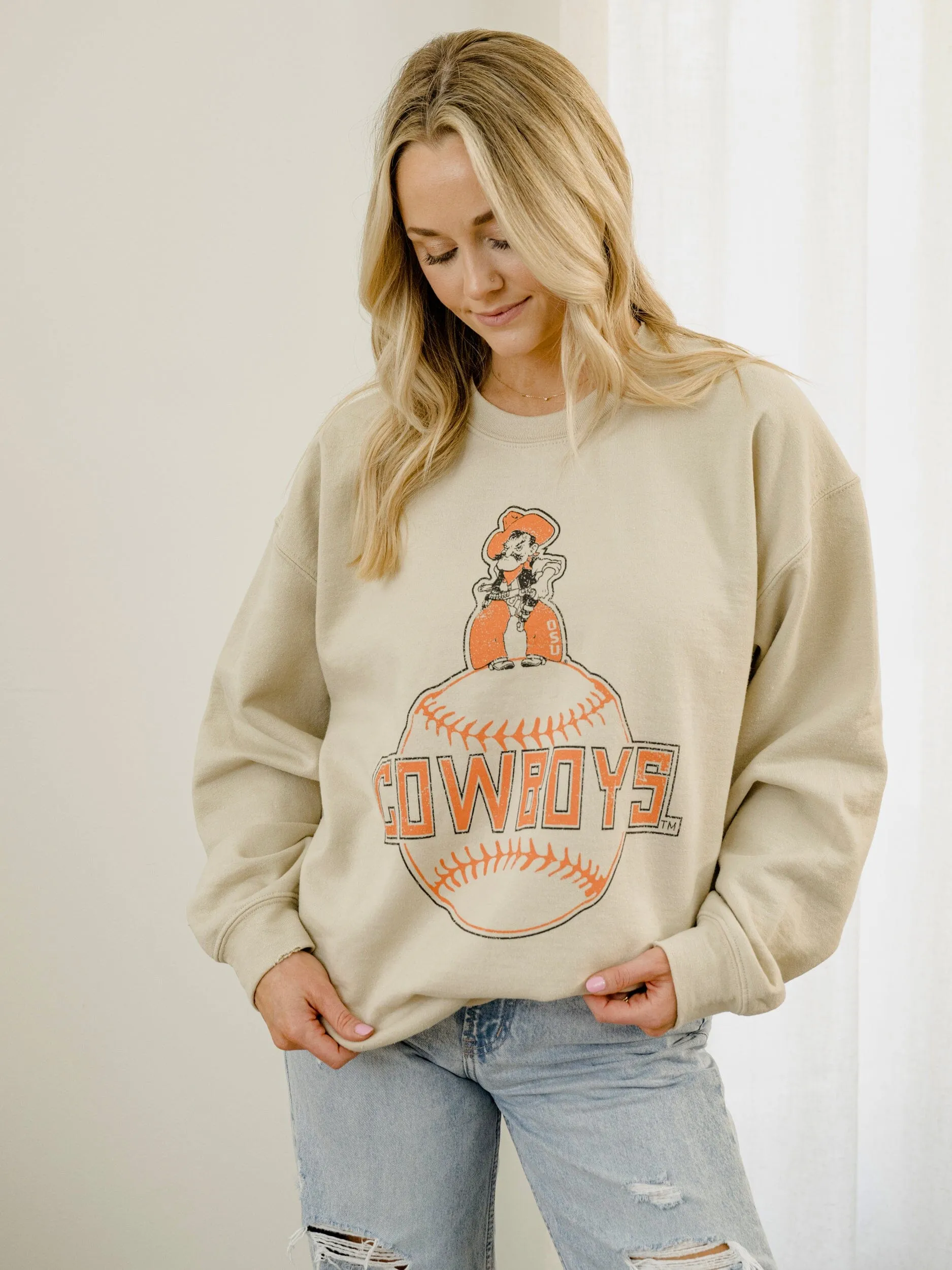 OSU Cowboys Mascot Baseball Sand Thrifted Sweatshirt