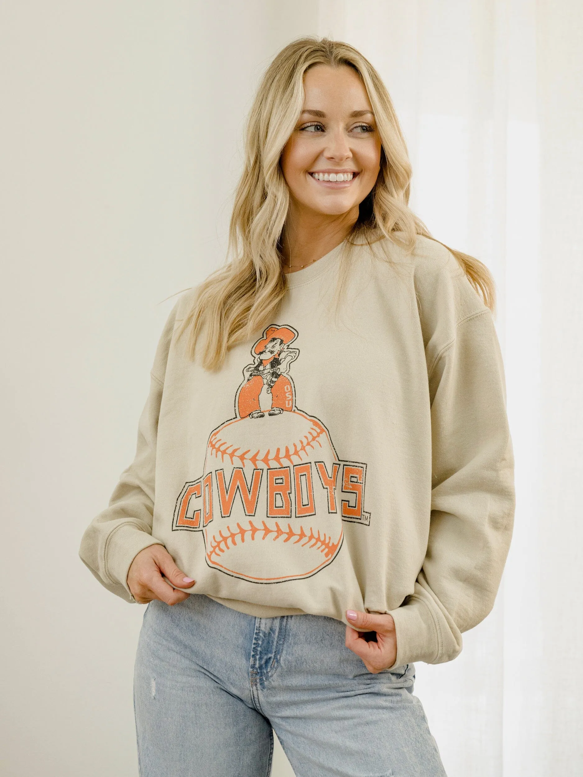 OSU Cowboys Mascot Baseball Sand Thrifted Sweatshirt