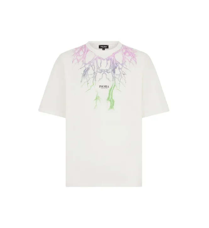 Phobia men's white short sleeve t-shirt PH00542 two-tone purple-green lightning print