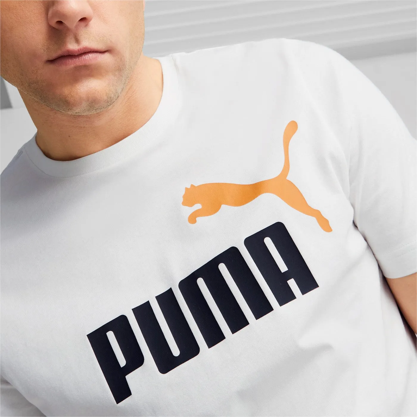 Puma men's short sleeve t-shirt ESS  2 large logo print 586759-58 white-blue