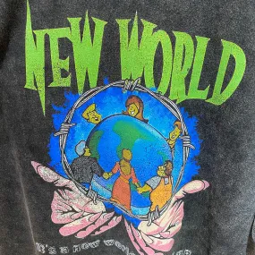 "NEW WORLD" AMERICAN VINTAGE DISTRESSED TEE