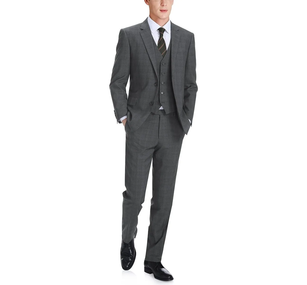 RENOIR 3-Piece Classic Fit Single Breasted Windowpane Suit 278-1