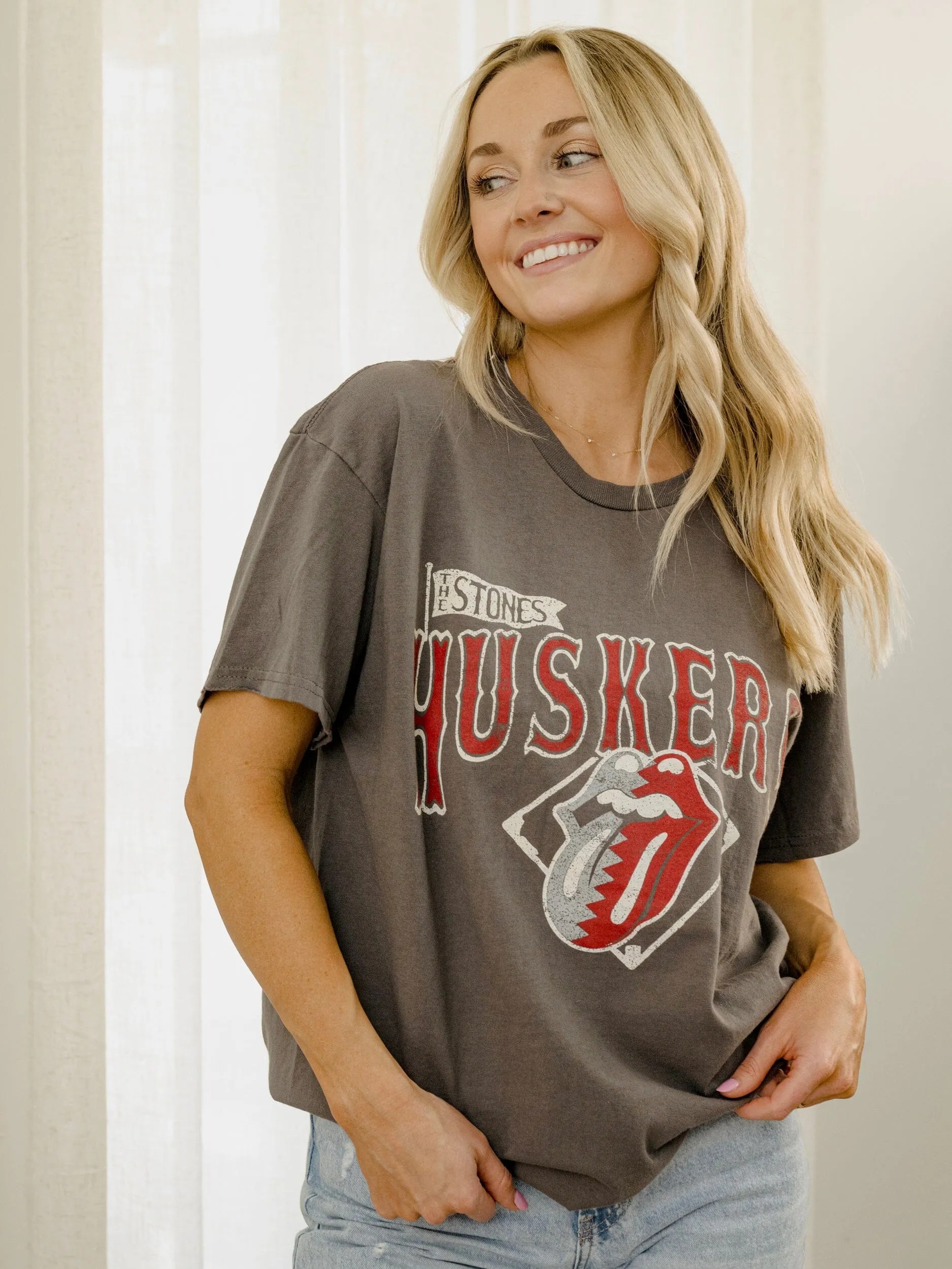 Rolling Stones Huskers Baseball Diamond Off Black Thrifted Tee