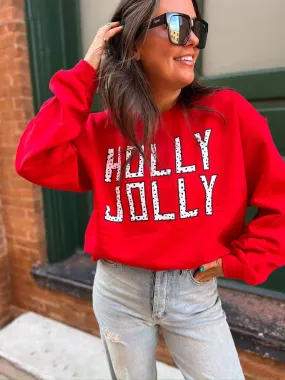 {SPOTTED HOLLY JOLLY} Red Crew Neck Sweatshirt