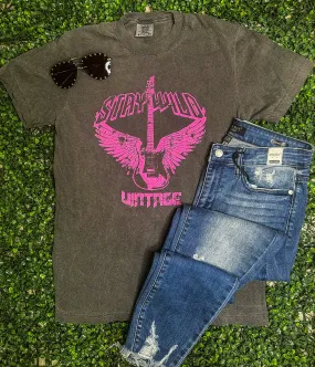 {STAY WILD VINTAGE GUITAR TEE} Pink Ink Pepper Crew Neck Tee