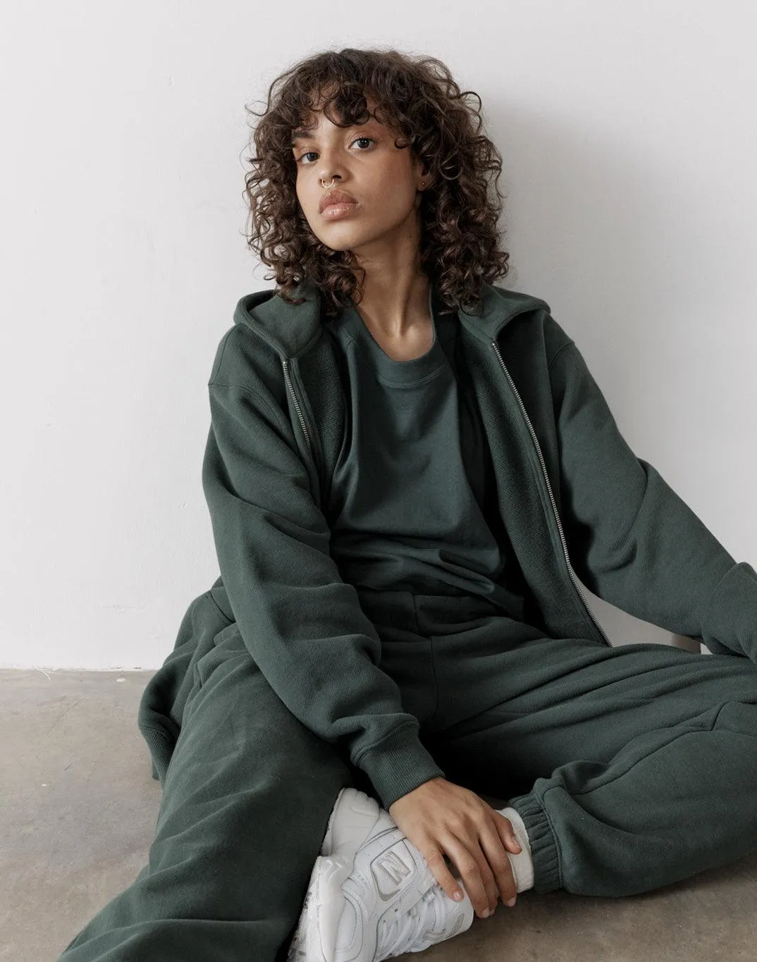 The Oversized Zip Hoodie in Earth Green