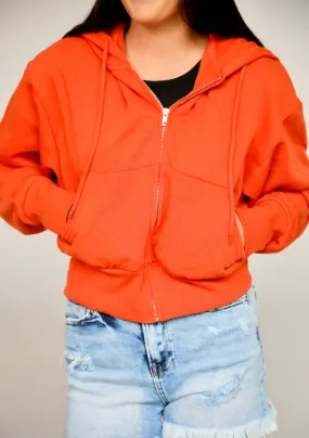 VINTAGE CROP ZIP UP HOODIE (Orange)