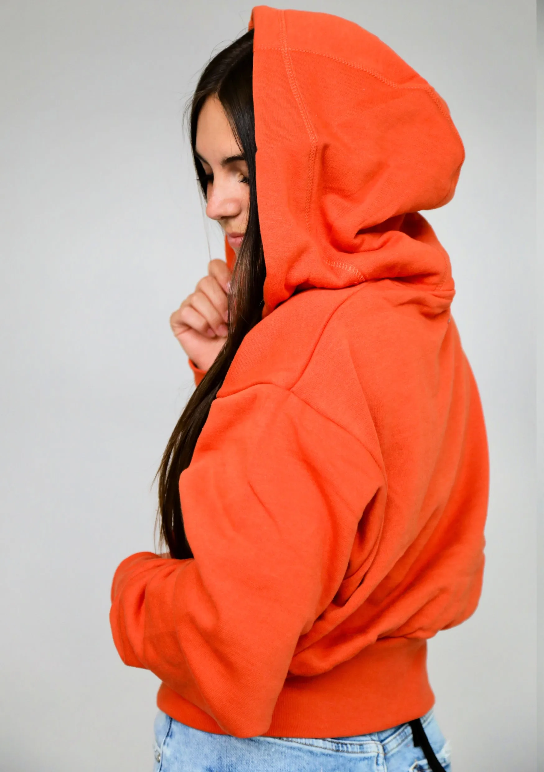 VINTAGE CROP ZIP UP HOODIE (Orange)