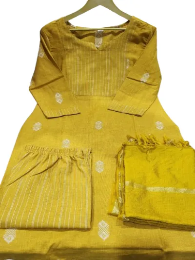 Yellow Handloom South Cotton Salwar Suit Set